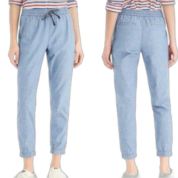 Point Sur Seaside Cotton Pants Sz 4 Blue High Waist Cropped Stretch Waist Comfy - Picture 1 of 13